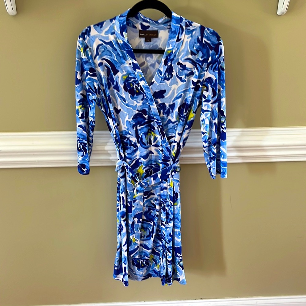 Dana Buchman faux wrap dress small blue floral
